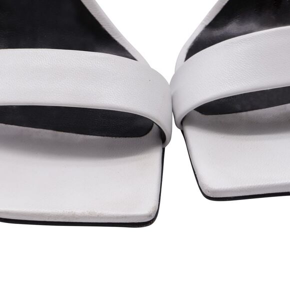 Versace Safety Pin Ankle-Cuff Sandals in White Leather - Picture 8 of 12